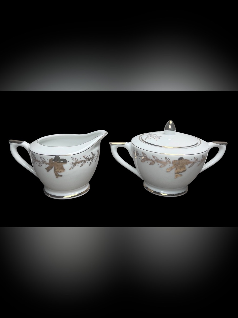 Lefton China VTG 50th Wedding Anniversary Creamer & Lid Sugar Bowl Set 274N Gold - Picture 2 of 9